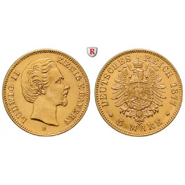 Deutsches Kaiserreich, Bayern, Ludwig II., 5 Mark 1877, D, ss-vz, J. 195