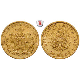 Deutsches Kaiserreich, Hamburg, 20 Mark 1877, J, ss-vz, J. 210