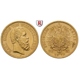 Deutsches Kaiserreich, Württemberg, Karl, 20 Mark 1872, F, f.vz/vz+, J. 290