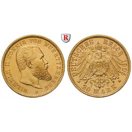Deutsches Kaiserreich, Württemberg, Wilhelm II., 20 Mark 1905, F, vz-st, J. 296