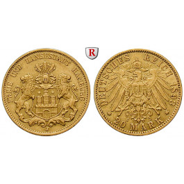 Deutsches Kaiserreich, Hamburg, 20 Mark 1893, J, ss-vz, J. 212