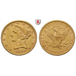 USA, 5 Dollars 1881, 7,52 g fein, ss-vz