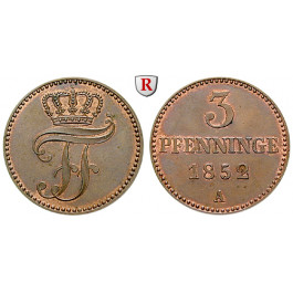 Mecklenburg, Mecklenburg-Schwerin, Friedrich Franz II., 3 Pfennig 1852, f.st