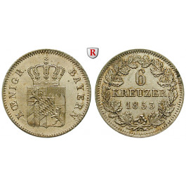 Bayern, Königreich, Maximilian II., 6 Kreuzer 1853, vz-st/vz