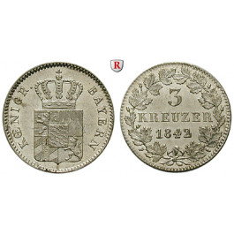 Bayern, Königreich, Ludwig I., 3 Kreuzer 1842, f.vz