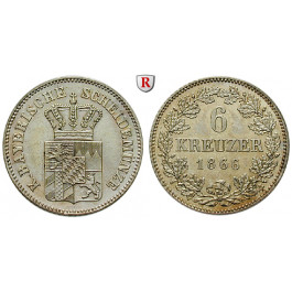 Bayern, Königreich, Ludwig II., 6 Kreuzer 1866, vz