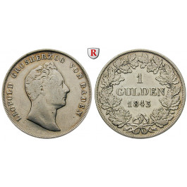 Baden, Grossherzogtum Baden, Karl Leopold Friedrich, Gulden 1843, ss
