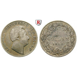 Baden, Grossherzogtum Baden, Karl Leopold Friedrich, 1/2 Gulden 1848, ss