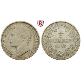 Württemberg, Herzogtum Württemberg (Kgr. ab 1806), Wilhelm I., 1/2 Gulden 1847, ss