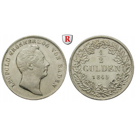 Baden, Grossherzogtum Baden, Karl Leopold Friedrich, 1/2 Gulden 1845, ss+