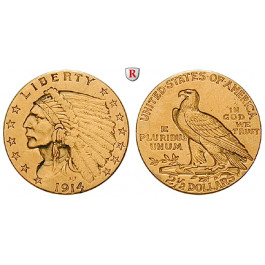 USA, 2 1/2 Dollars 1914, 3,74 g fein, ss+