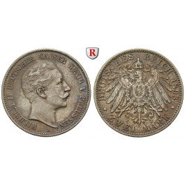 Deutsches Kaiserreich, Preussen, Wilhelm II., 2 Mark 1893, A, ss-vz, J. 102