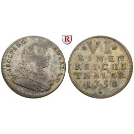 Württemberg, Herzogtum Württemberg (Kgr. ab 1806), Karl Eugen, 1/6 Taler 1758, ss+
