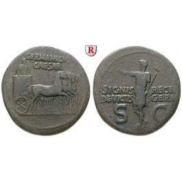 Römische Kaiserzeit, Germanicus, Dupondius 37-41 n.Chr., ss+