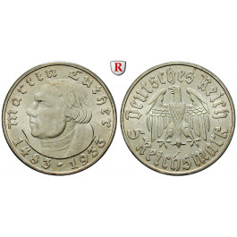 Drittes Reich, 5 Reichsmark 1933, Luther, F, f.vz/vz+, J. 353