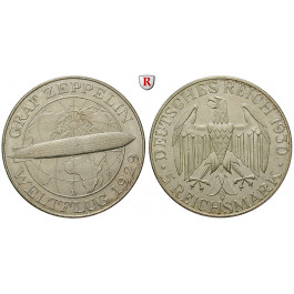 Weimarer Republik, 5 Reichsmark 1930, Zeppelin, D, ss-vz, J. 343