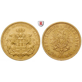 Deutsches Kaiserreich, Hamburg, 20 Mark 1876, J, ss-vz, J. 210