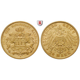 Deutsches Kaiserreich, Hamburg, 20 Mark 1894, J, ss-vz, J. 212