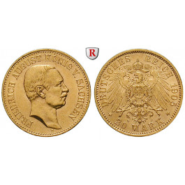 Deutsches Kaiserreich, Sachsen, Friedrich August III., 20 Mark 1905, E, ss-vz/vz-st, J. 268