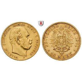 Deutsches Kaiserreich, Preussen, Wilhelm I., 10 Mark 1874, C, ss+, J. 245