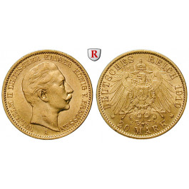 Deutsches Kaiserreich, Preussen, Wilhelm II., 20 Mark 1910, A, f.vz/vz-st, J. 252