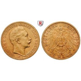 Deutsches Kaiserreich, Preussen, Wilhelm II., 20 Mark 1909, J, ss+, J. 252