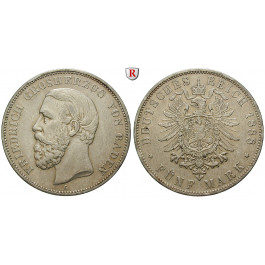 Deutsches Kaiserreich, Baden, Friedrich I., 5 Mark 1888, ohne Querstrich im A, G, ss, J. 27F