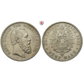 Deutsches Kaiserreich, Württemberg, Karl, 5 Mark 1888, F, ss+, J. 173