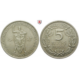 Weimarer Republik, 5 Reichsmark 1925, Rheinlande, A, vz, J. 322