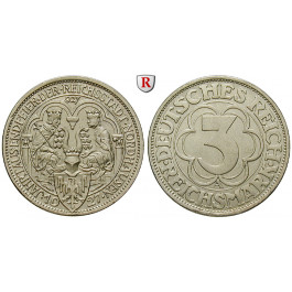 Weimarer Republik, 3 Reichsmark 1927, Nordhausen, A, vz+/vz, J. 327
