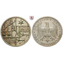 Weimarer Republik, 3 Reichsmark 1927, Uni Marburg, A, vz aus PP, J. 330