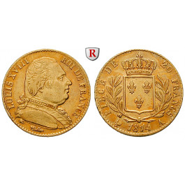 Frankreich, Louis XVIII., 20 Francs 1814, 5,81 g fein, ss