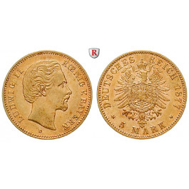 Deutsches Kaiserreich, Bayern, Ludwig II., 5 Mark 1877, D, ss-vz, J. 195