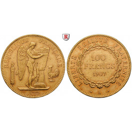 Frankreich, III. Republik, 100 Francs 1907, 29,03 g fein, ss+