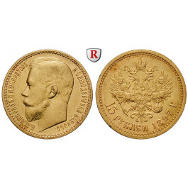 Russland, Nikolaus II., 15 Rubel 1897, 11,61 g fein, ss-vz