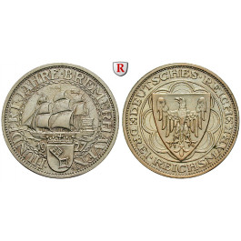 Weimarer Republik, 3 Reichsmark 1927, Bremerhaven, A, vz/vz-st, J. 325