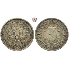 Weimarer Republik, 3 Reichsmark 1927, Nordhausen, A, vz/ss-vz, J. 327