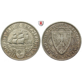 Weimarer Republik, 3 Reichsmark 1927, Bremerhaven, A, ss+, J. 325