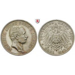 Deutsches Kaiserreich, Sachsen, Friedrich August III., 3 Mark 1909, E, vz+, J. 135
