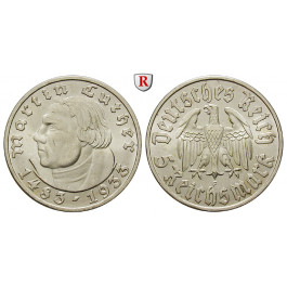 Drittes Reich, 5 Reichsmark 1933, Luther, F, vz+/st, J. 353