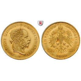 Österreich, Kaiserreich, Franz Joseph I., 4 Gulden 1885, 2,9 g fein, vz