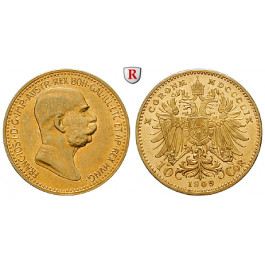 Österreich, Kaiserreich, Franz Joseph I., 10 Kronen 1909, 3,05 g fein, ss-vz/vz-st