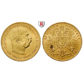 Österreich, Kaiserreich, Franz Joseph I., 20 Kronen 1915, 6,09 g fein, vz-st