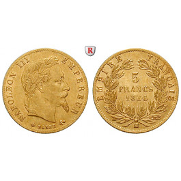 Frankreich, Napoleon III., 5 Francs 1866, 1,45 g fein, ss-vz/vz