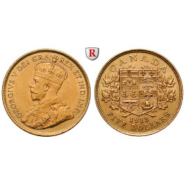 Kanada, George V., 5 Dollars 1913, 7,52 g fein, ss-vz/vz
