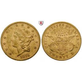 USA, 20 Dollars 1876, 30,09 g fein, ss