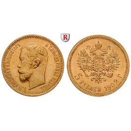 Russland, Nikolaus II., 5 Rubel 1902, 3,87 g fein, f.vz/vz+