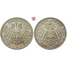 Deutsches Kaiserreich, Lübeck, 3 Mark 1908, A, ss+, J. 82