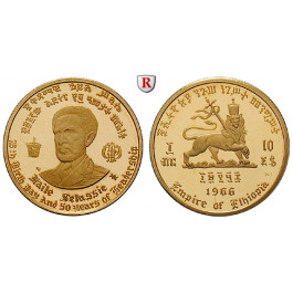Äthiopien, Haile Selassie I., 10 Dollars 1966, 3,6 g fein, PP