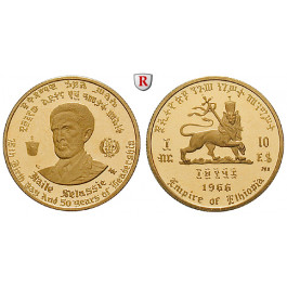 Äthiopien, Haile Selassie I., 10 Dollars 1966, 3,6 g fein, PP